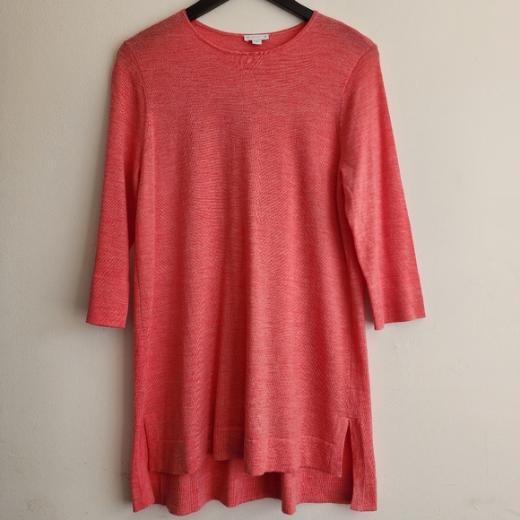 J Jill Women's Tunic Top 100% Merino Wool Size M Orange 3/4 Sleeves - Picture 2 of 14